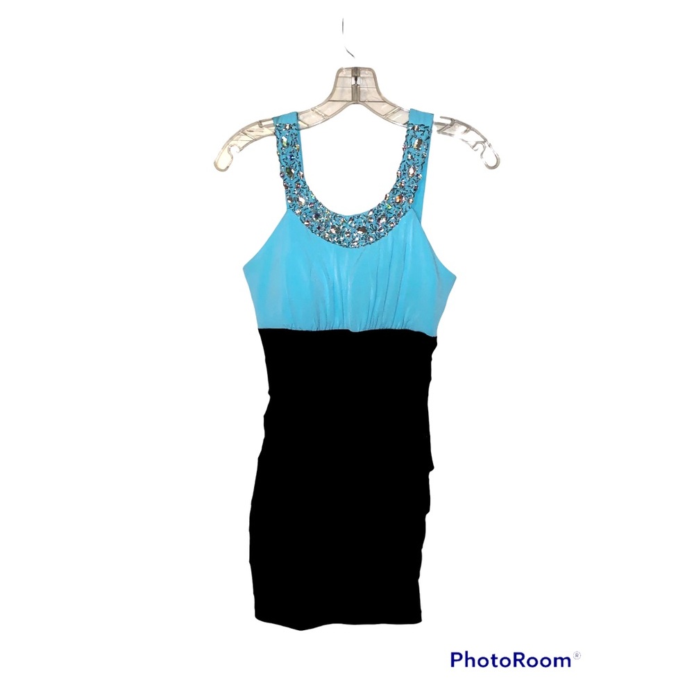City Studio Cocktail Dress Teal & Black with Rhinestones size M